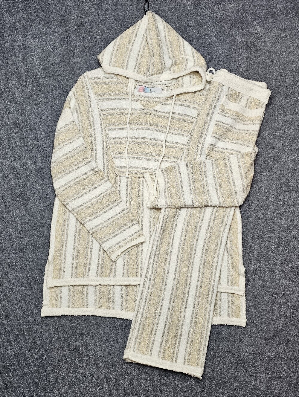 Free People Striped Baja Hoodie & Pant Set - Oversized Woven Terry - Size S